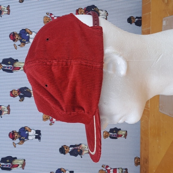 Vintage 80s red & white brim trim corduroy blank panel casual snapback hat cap - Picture 3 of 7